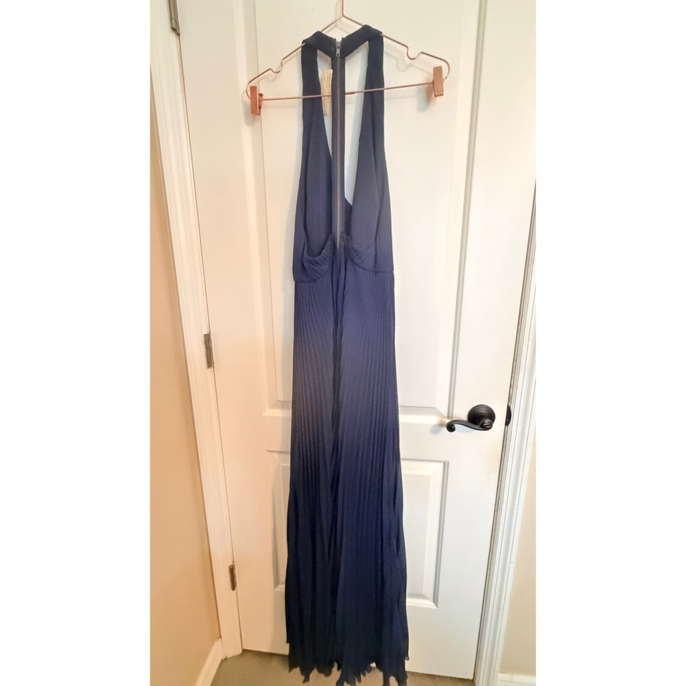 Alice‎ + Olivia Maxi Dress Women 6 Navy Navy Pleated Open Back Gown Bergdorf - Picture 10 of 11